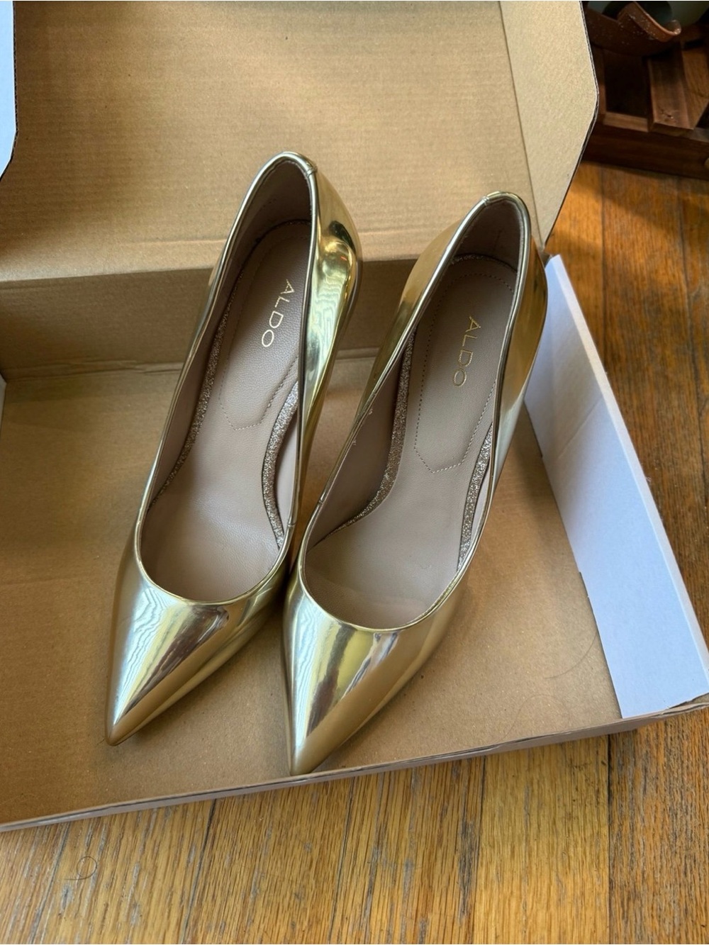 ALDO Metallic Gold Pointed-Toe Stiletto Pumps - Picture 1 of 7